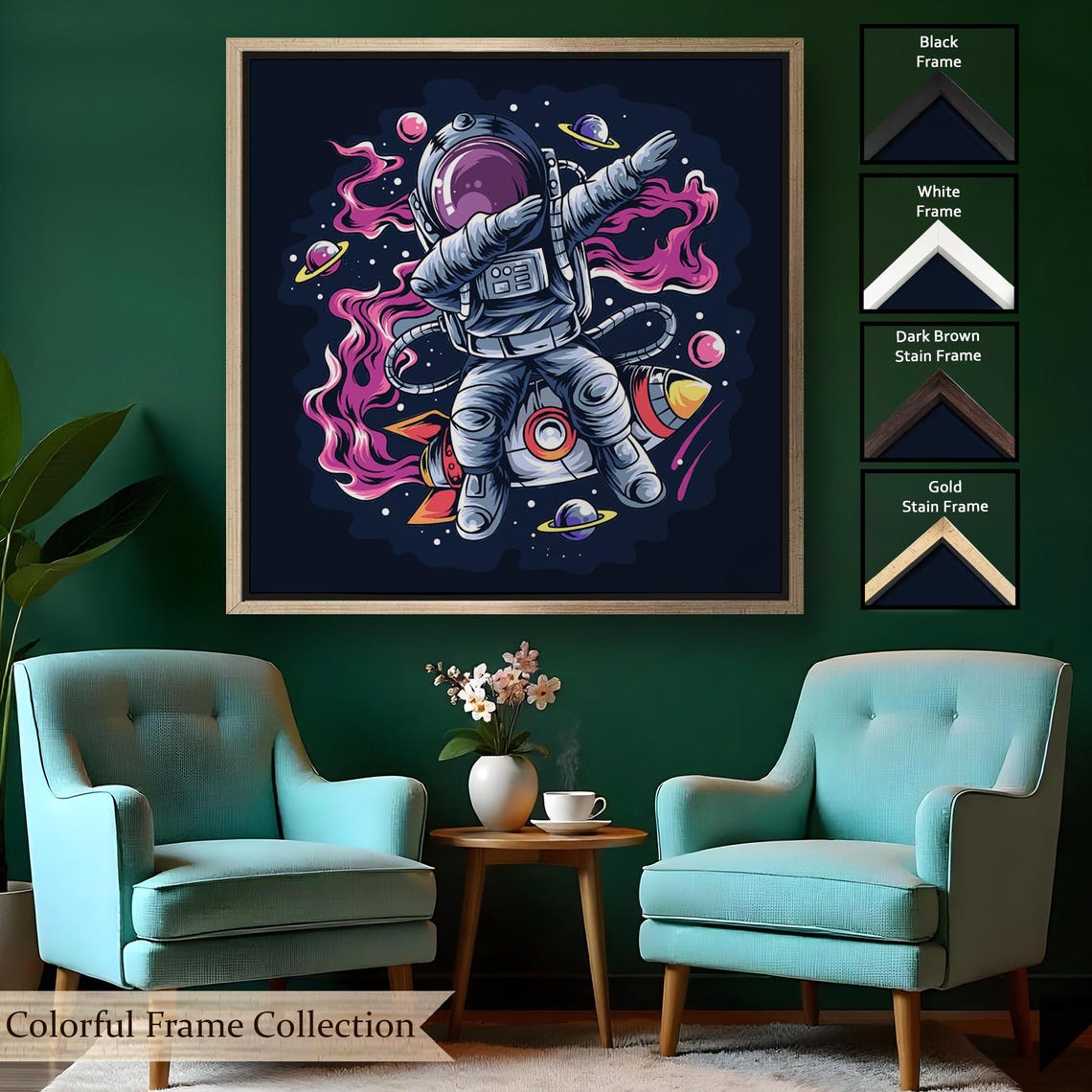 Dabbing Astronaut Riding Rocket Past Planets Space Illustration Poster - Image 2