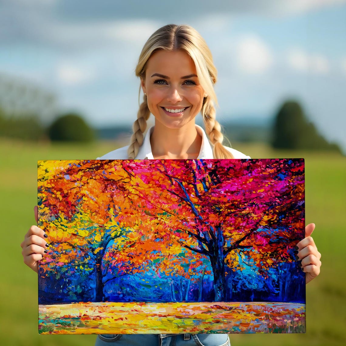 Vibrant Autumn Trees Pink Orange Foliage Impressionist Forest Poster - Image 5