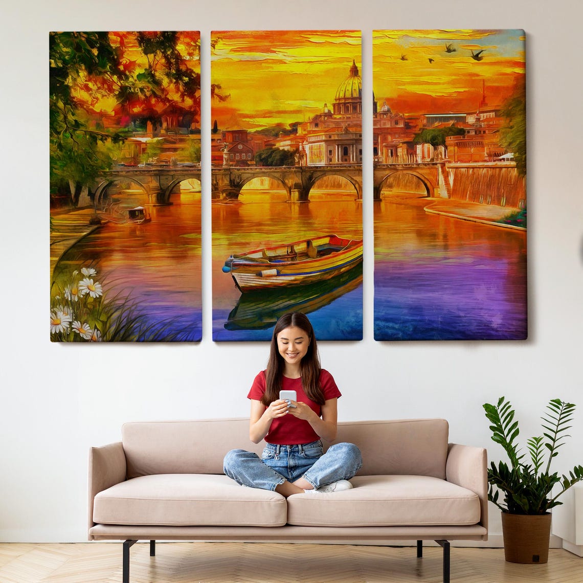Rome St Peters Basilica Tiber River Golden Sunset Italy Poster - Image 2