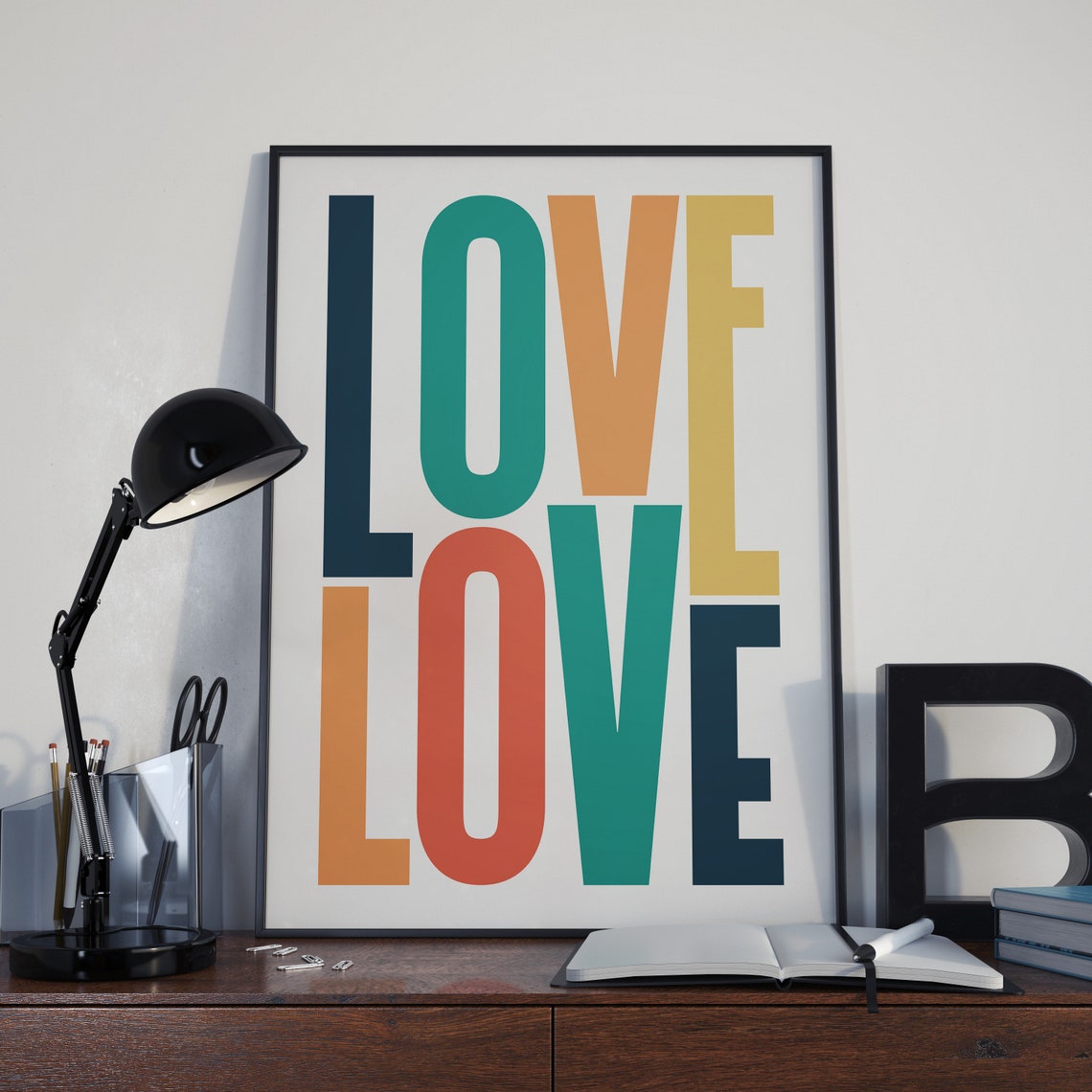 Colorful Stacked Love Typography Mid Century Modern Wall Poster - Image 3