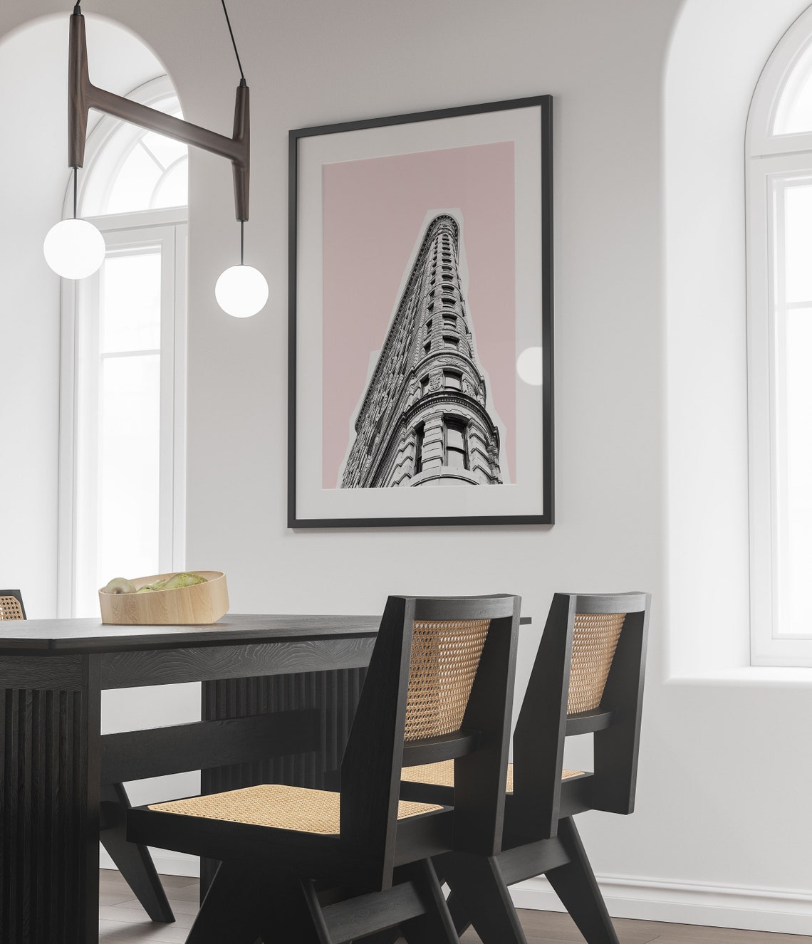 Flatiron Building Black and White on Blush Pink Architecture Poster - Image 3