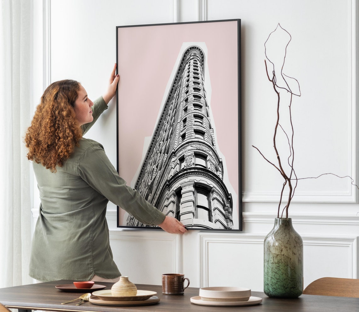 Flatiron Building Black and White on Blush Pink Architecture Poster - Image 7