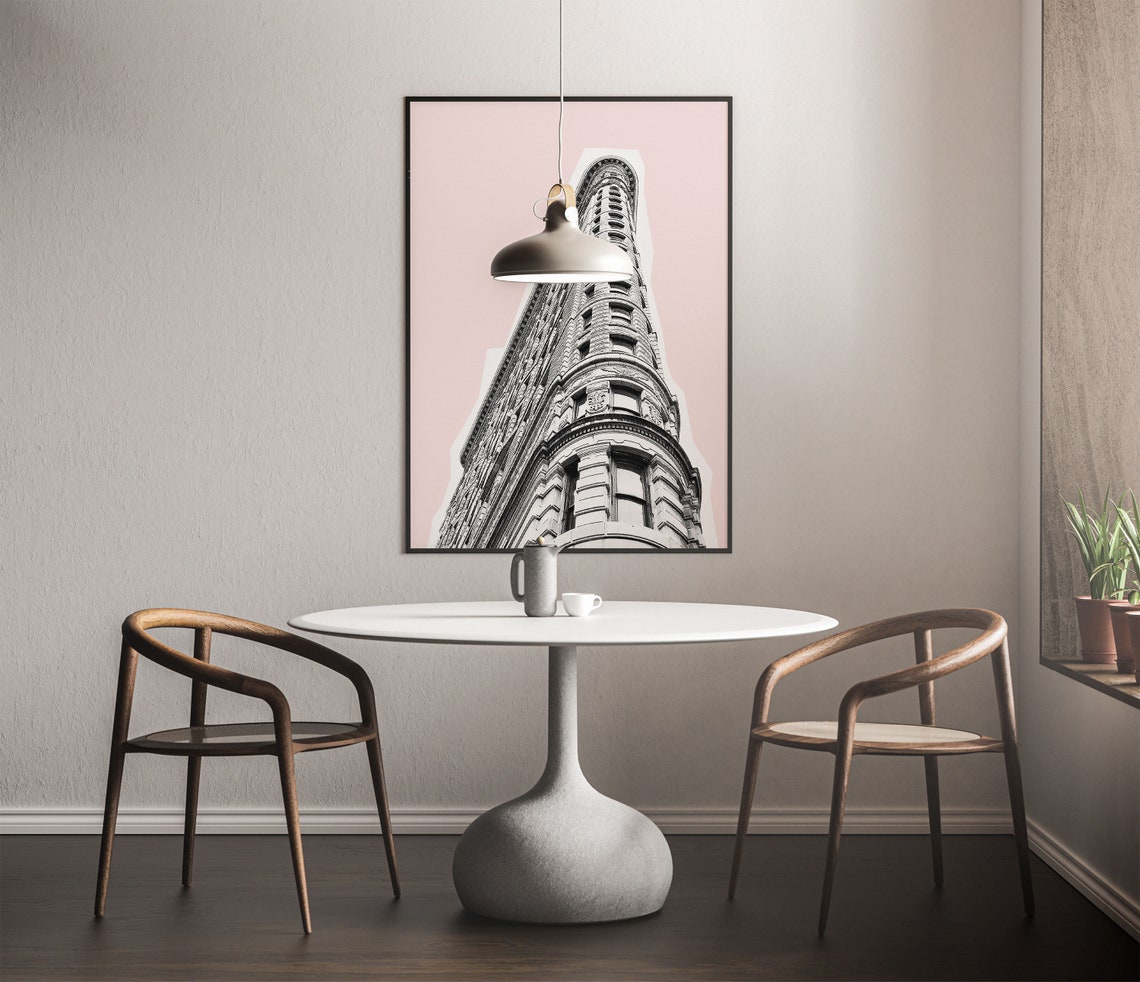 Flatiron Building Black and White on Blush Pink Architecture Poster - Image 4