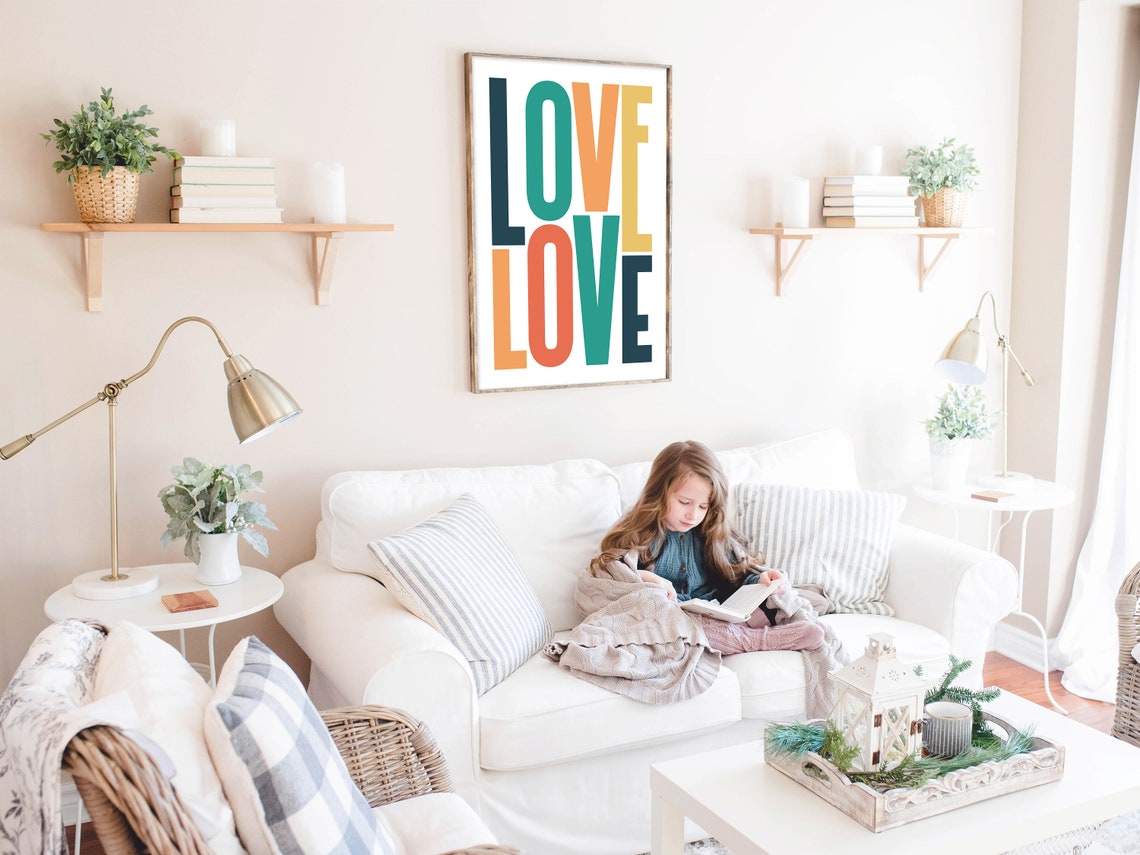 Colorful Stacked Love Typography Mid Century Modern Wall Poster - Image 7