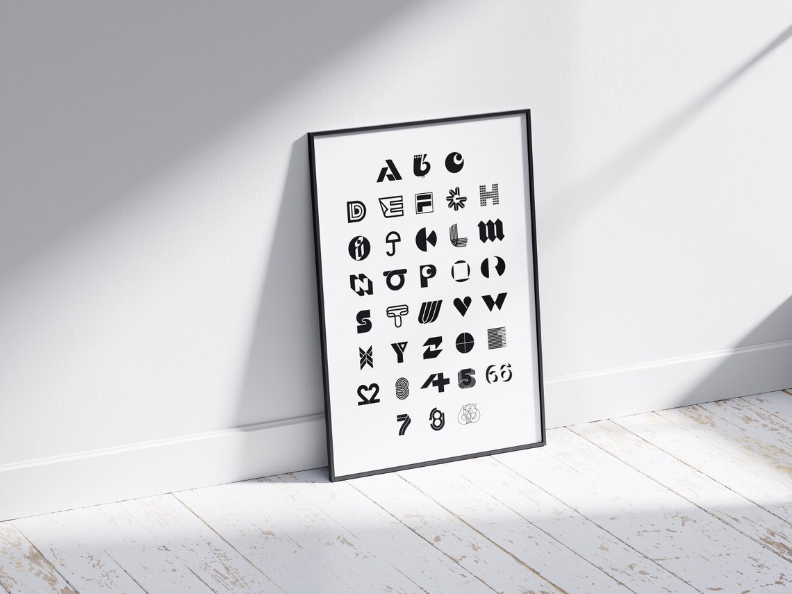 Stylized Alphabet Letterforms Black On White Designer Typeface Poster - Image 2