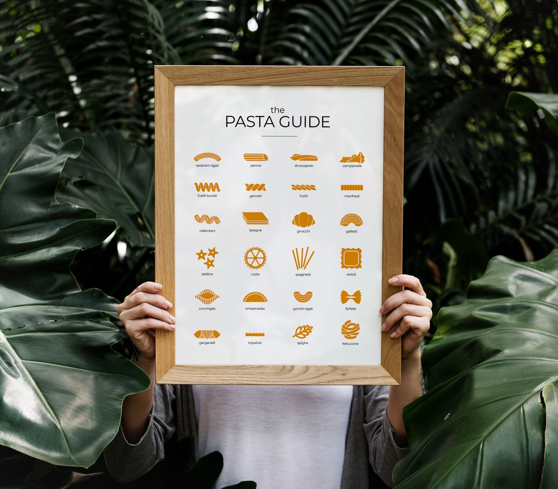 The Pasta Guide Minimalist Orange Pasta Shapes Chart Wall Poster - Image 5