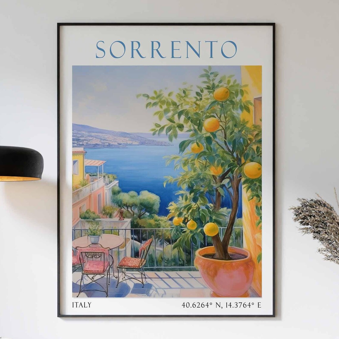 Sorrento Lemon Tree Terrace Bay View Vintage Italy Travel Poster