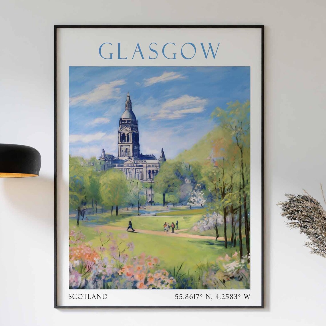 Glasgow Travel Poster Art Glasgow Travel Art Scotland Wall Art Glasgow Scotland Travel Travel Wall Art
