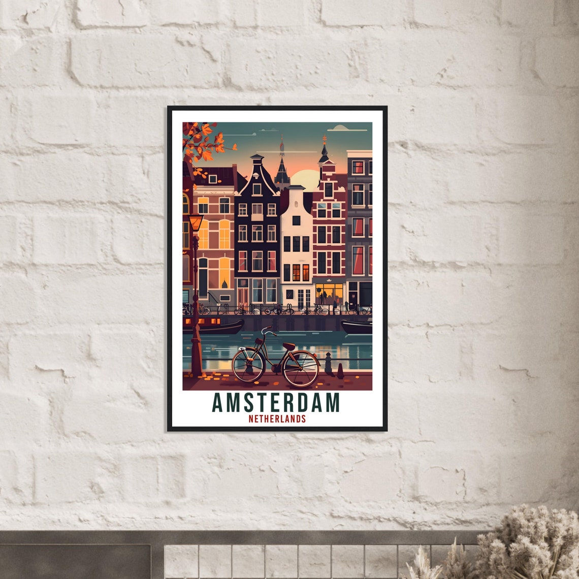 Amsterdam Netherlands Iconic Canal Houses and Bikes in Autumn Poster - Image 3