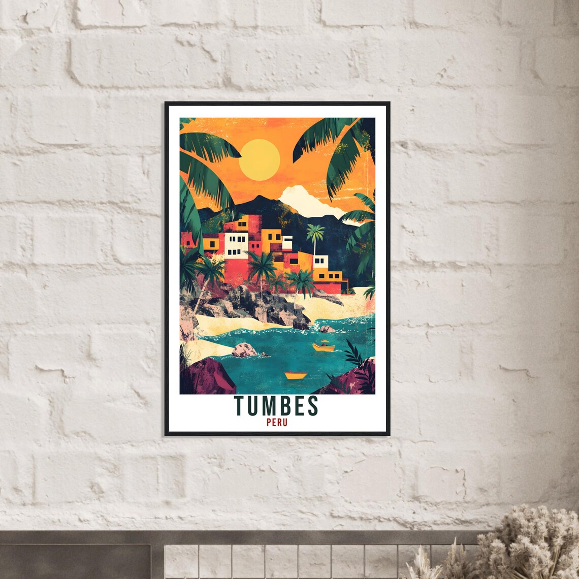 Tumbes Peru Coastal Fishing Village Sunset Boats Vintage Travel Poster - Image 2
