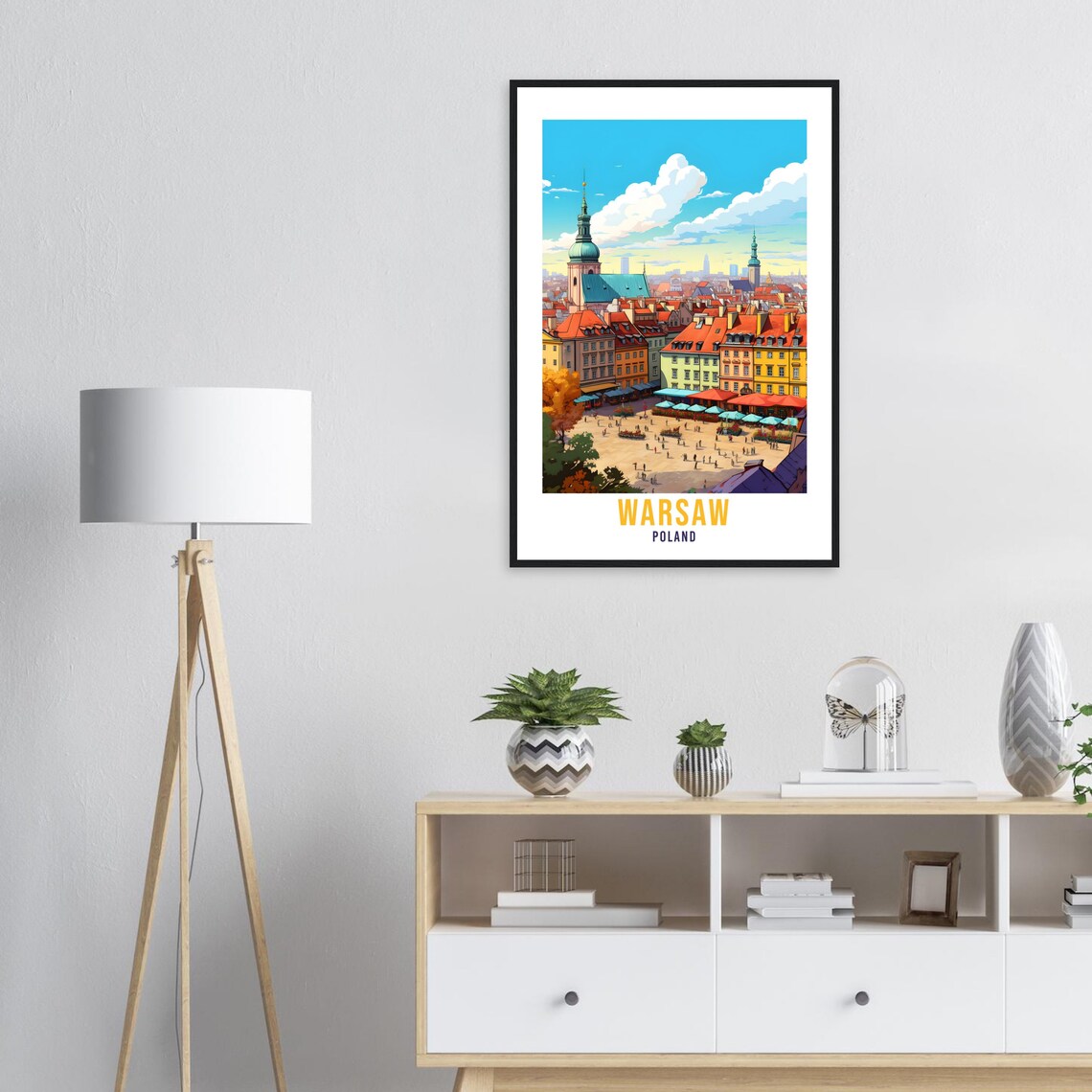 Warsaw Poland Old Town Square Colorful Townhouses Travel Poster - Image 2