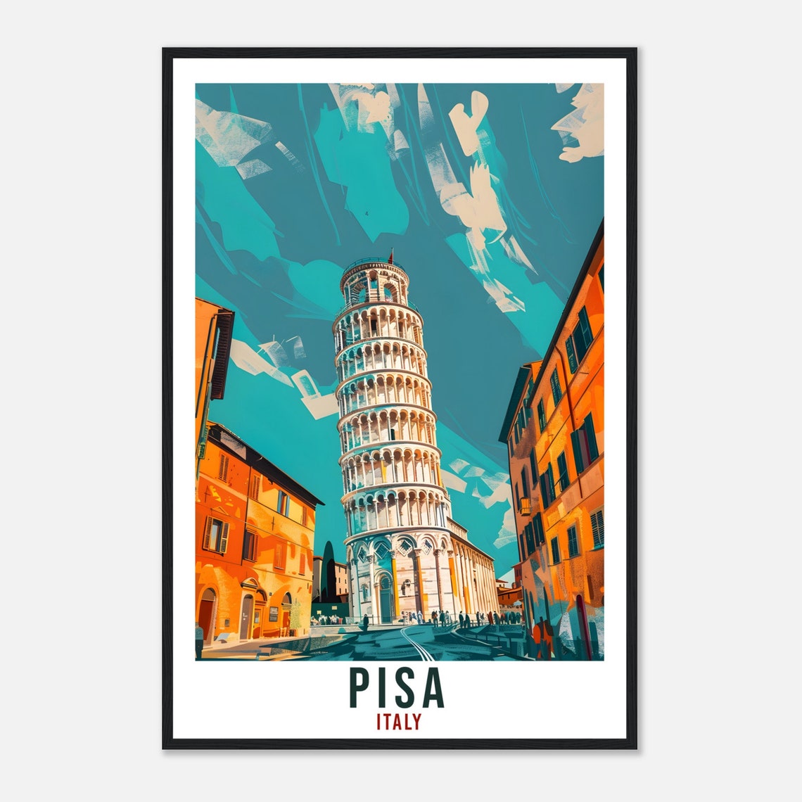 Pisa Italy Famous Leaning Tower Under a Teal Sky Travel Poster - Image 4