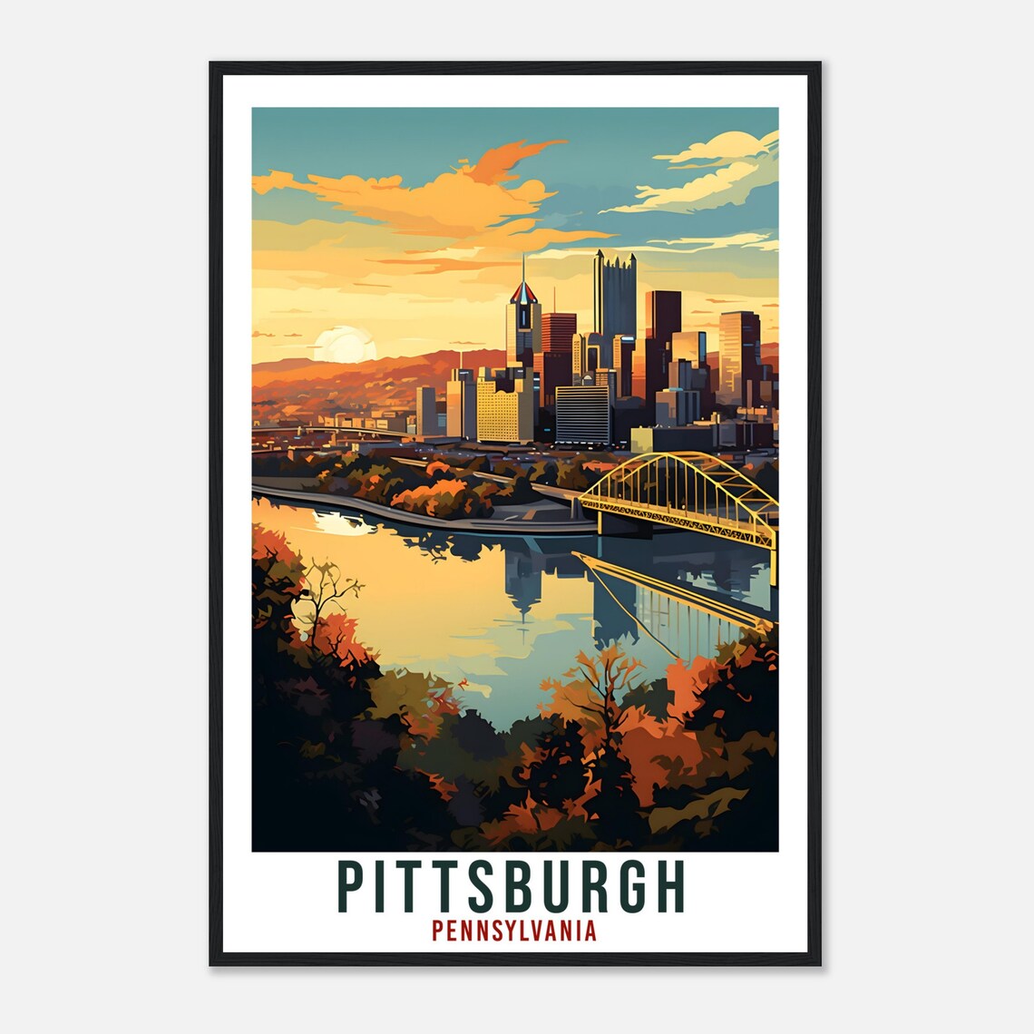 Pittsburgh Pennsylvania Vintage Sunset Skyline Travel Poster - Image 4