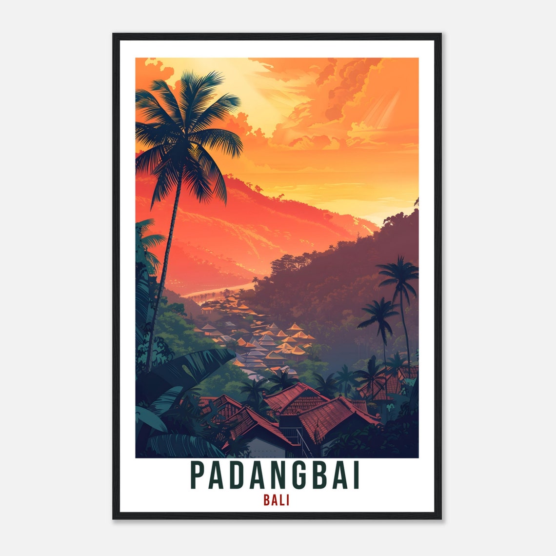 Padangbai Bali Orange Sunset Bay Village Retro Travel Poster - Image 4
