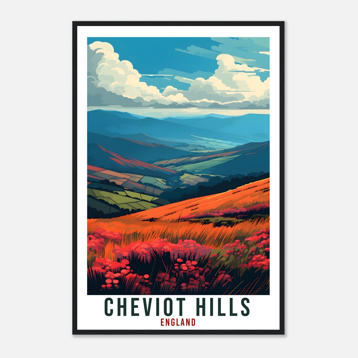 Cheviot Hills Travel Poster, England Landscape Artwork - Image 4
