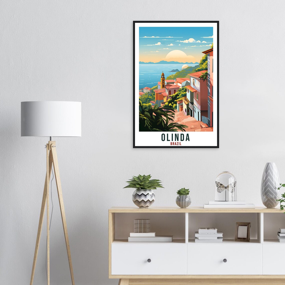 Olinda Brazil Colonial Street Church Ocean View Travel Poster - Image 3