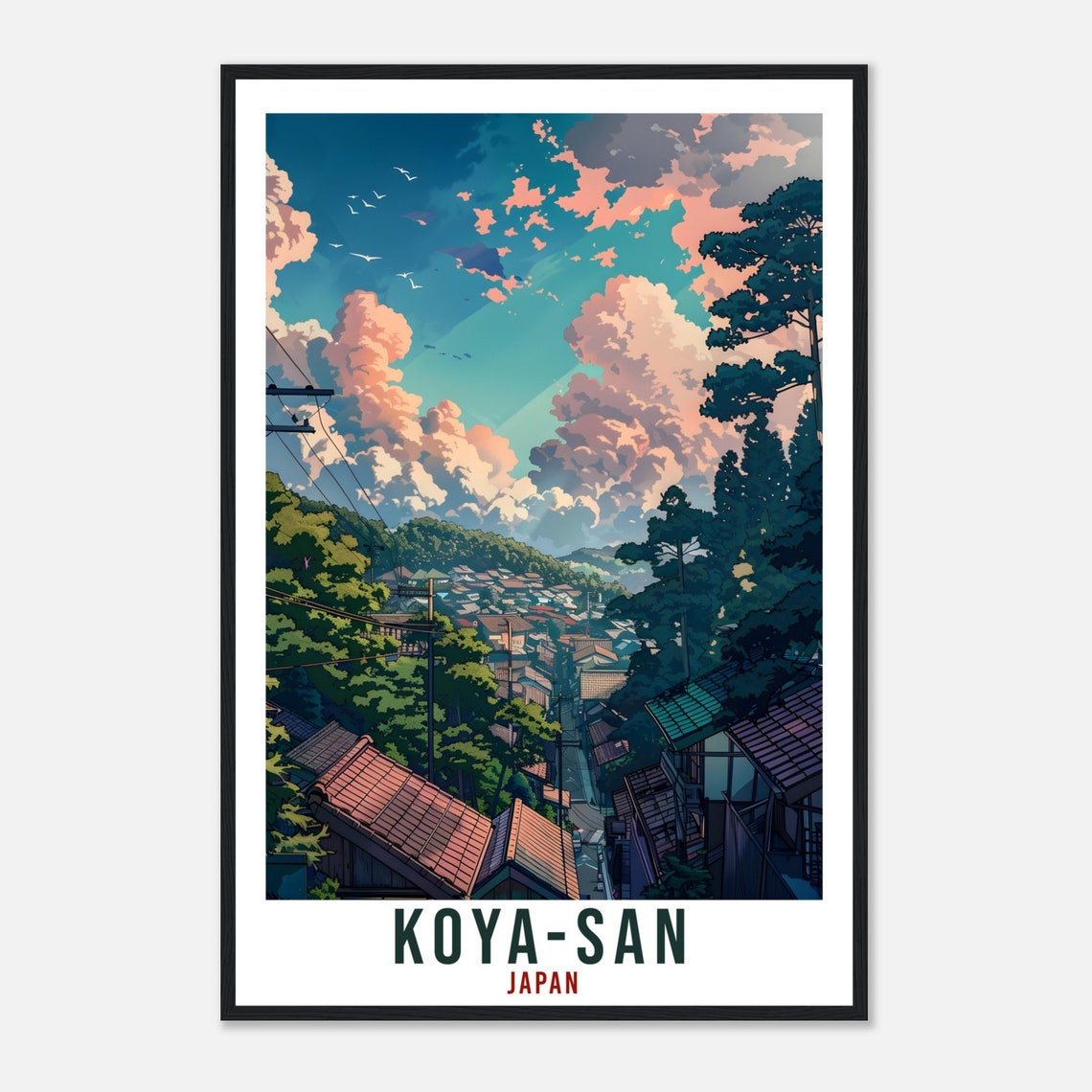 Koya San Japan Mountain Village Rooftops Sunset Travel Poster - Image 4