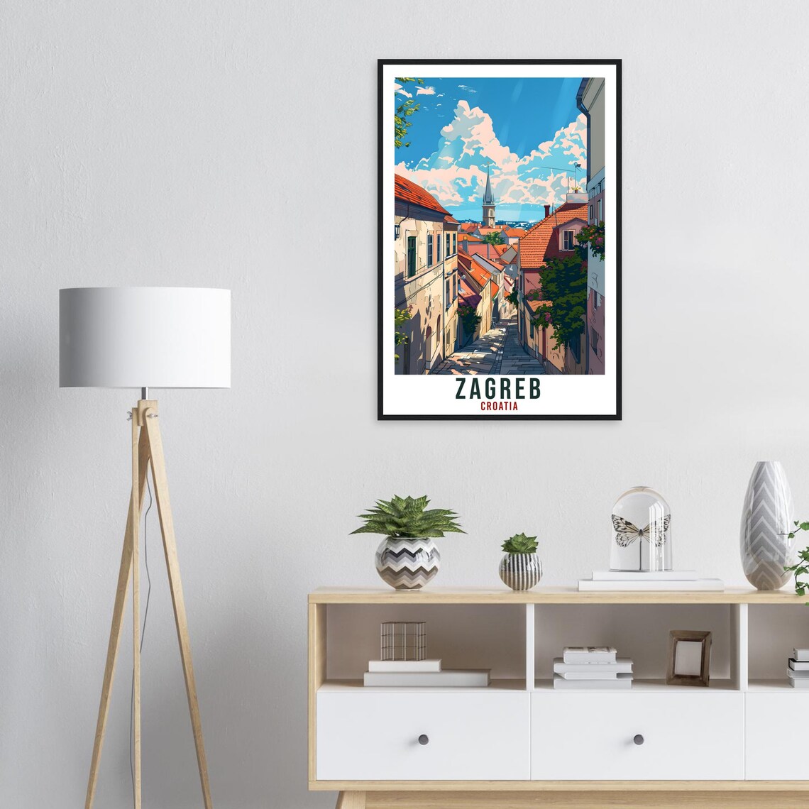 Zagreb Croatia Old Town Street Scene Bright Vintage Travel Poster - Image 3