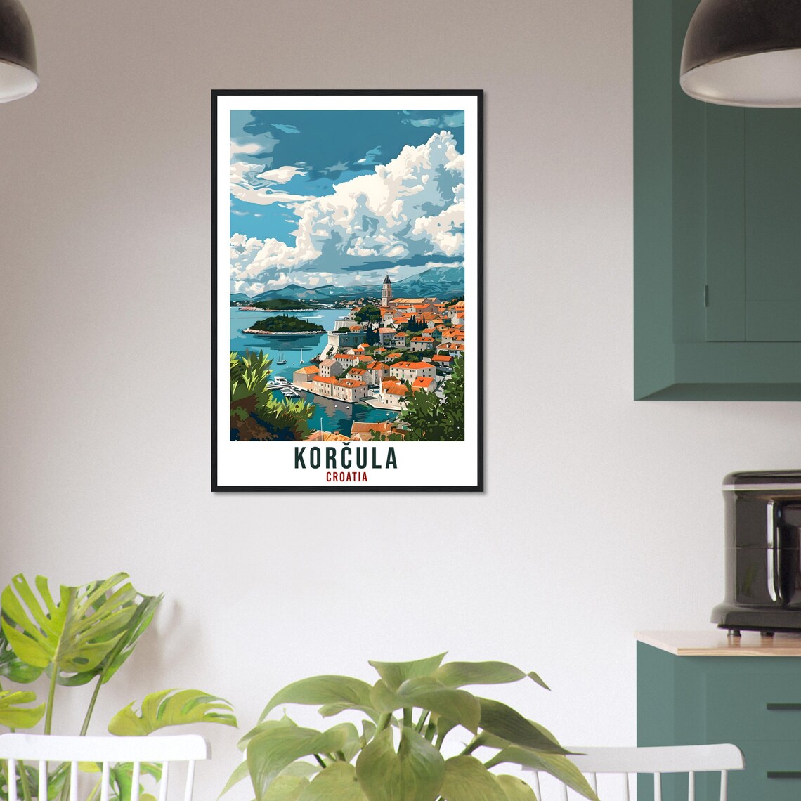 Korcula Croatia Island Bay Old Town Vintage Style Travel Poster - Image 3