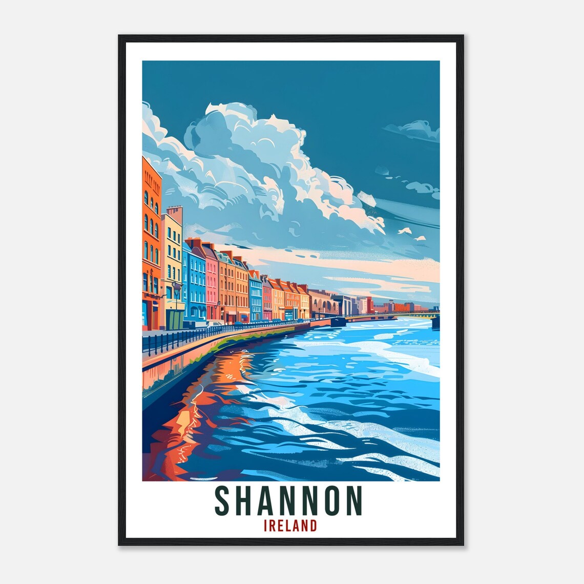 Shannon Ireland Riverside Quay Colorful Buildings Sky Travel Poster - Image 4