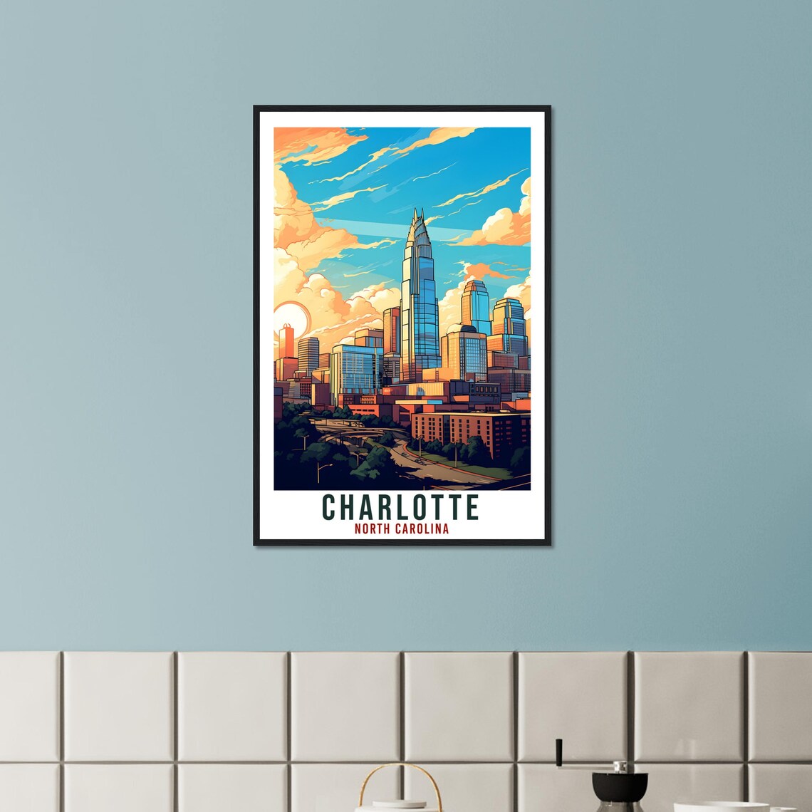 Charlotte North Carolina Skyline Golden Clouds Cityscape Poster - Image 4