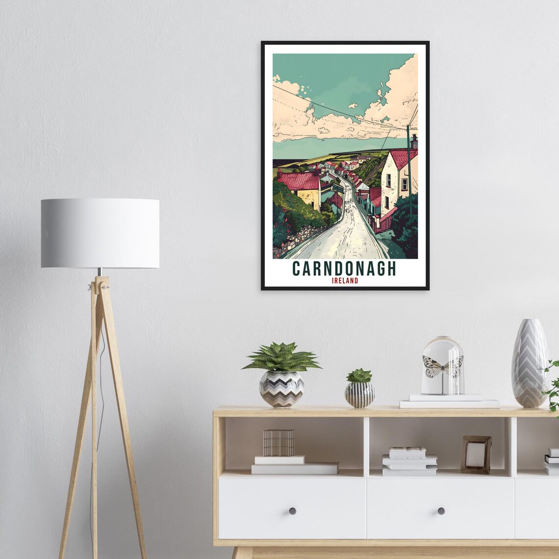 Carndonagh Winding Hill Road Village Red Roofs Ireland Travel Poster - Image 2