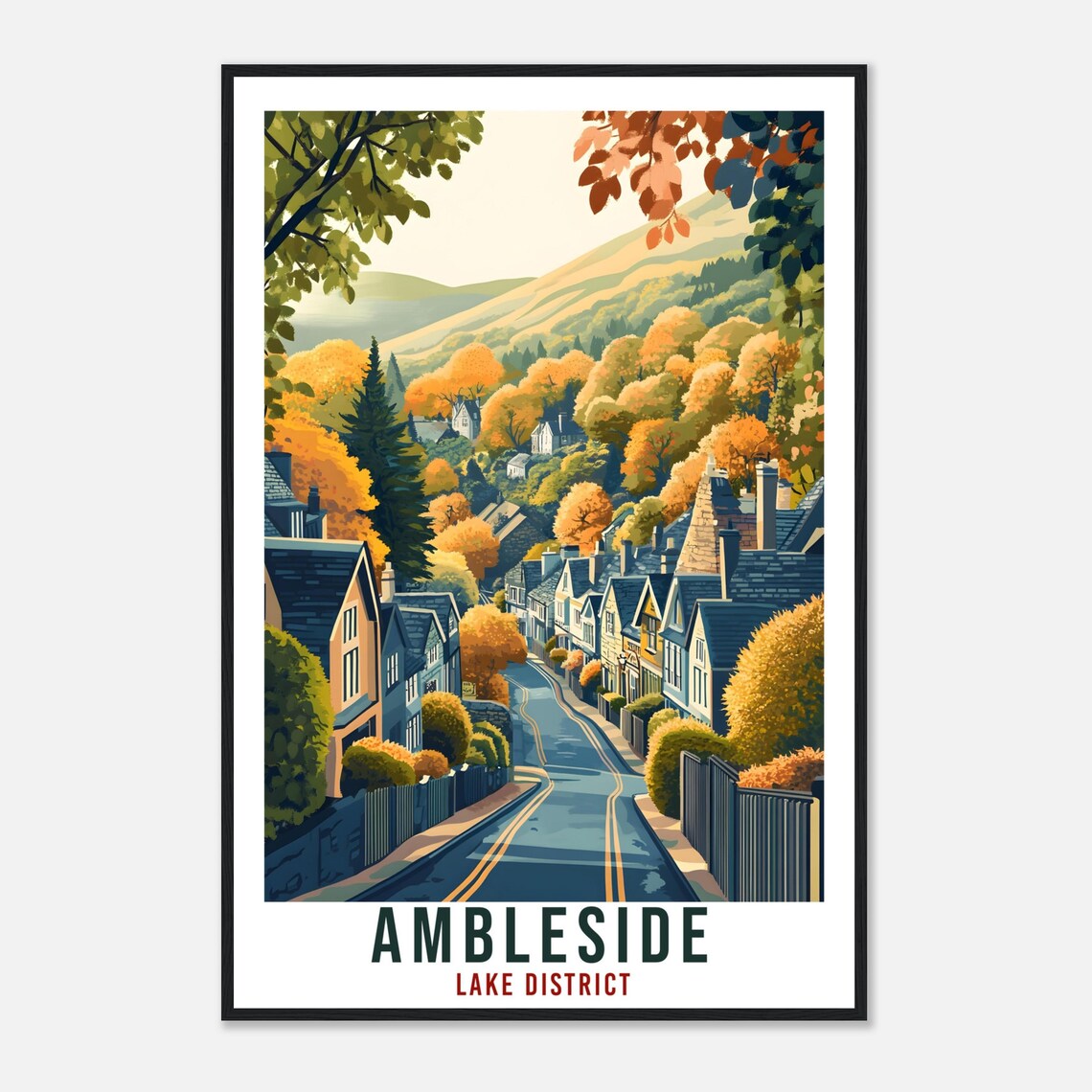 Ambleside Lake District Autumn Village Street Vintage Travel Poster - Image 4