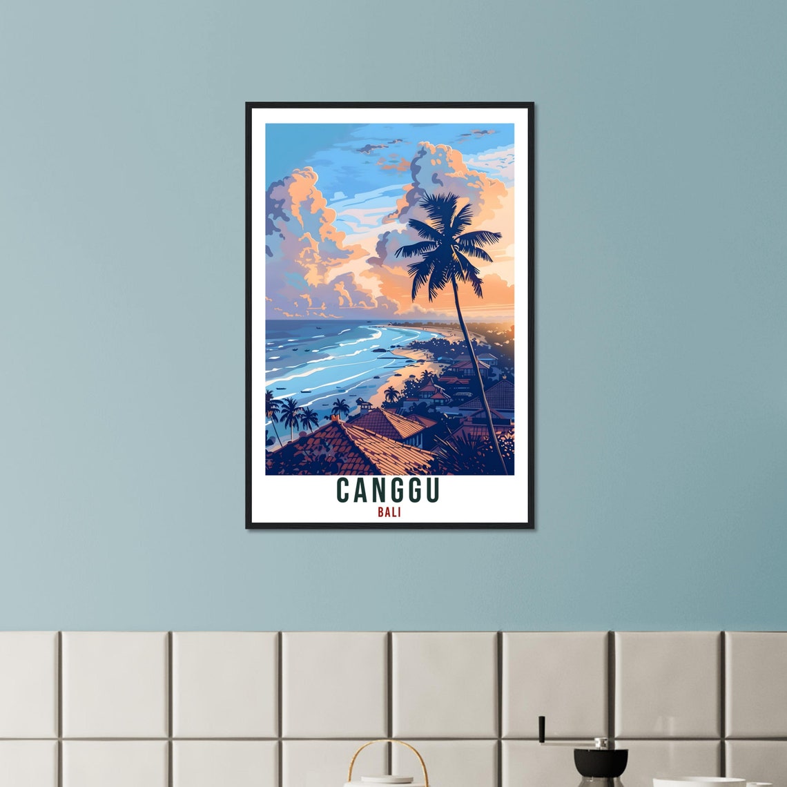Canggu Bali Golden Hour Sunset Beach Palm Tree Travel Poster - Image 3
