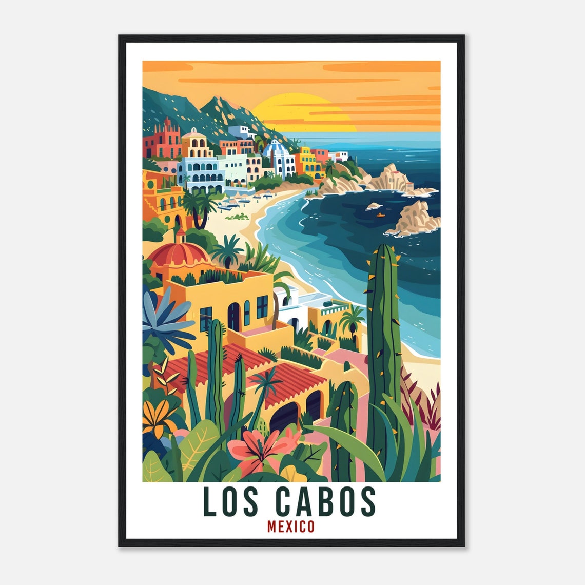 Los Cabos Mexico Baja Coastal Town Colorful Streets Sunset Cactus Poster - Image 4