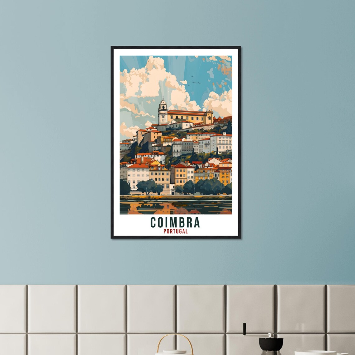 Coimbra Portugal Hilltop Old Town River View Vintage Travel Poster - Image 2