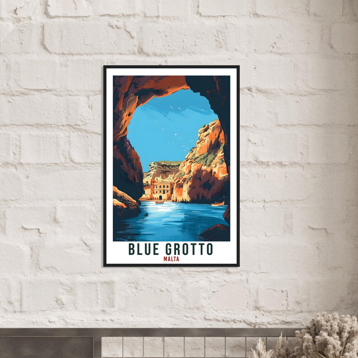 Blue Grotto Malta Sea Cave Vintage Travel Illustration Poster - Image 3