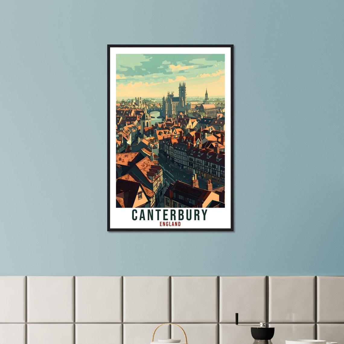 Canterbury England Cathedral Historic Rooftops Skyline Travel Poster - Image 3