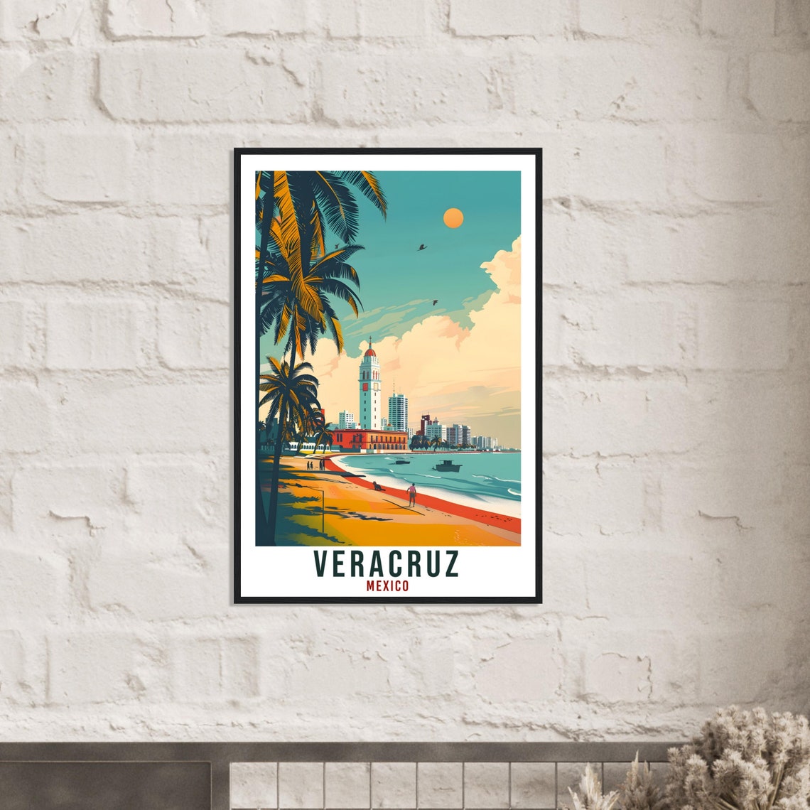 Veracruz Mexico Beach Palms Historic Bell Tower Travel Poster - Image 3