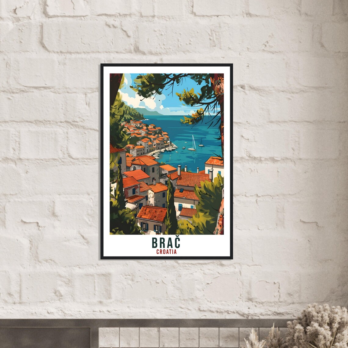Brac Croatia Vintage Travel Poster Island Village and Pine Trees - Image 2