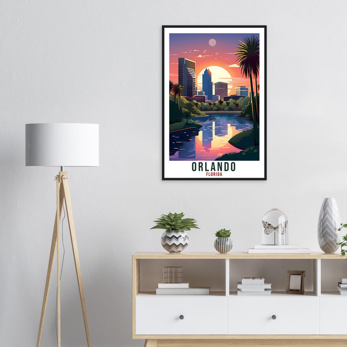 Orlando Florida Sunset Downtown Skyline Lake Reflection Poster - Image 3