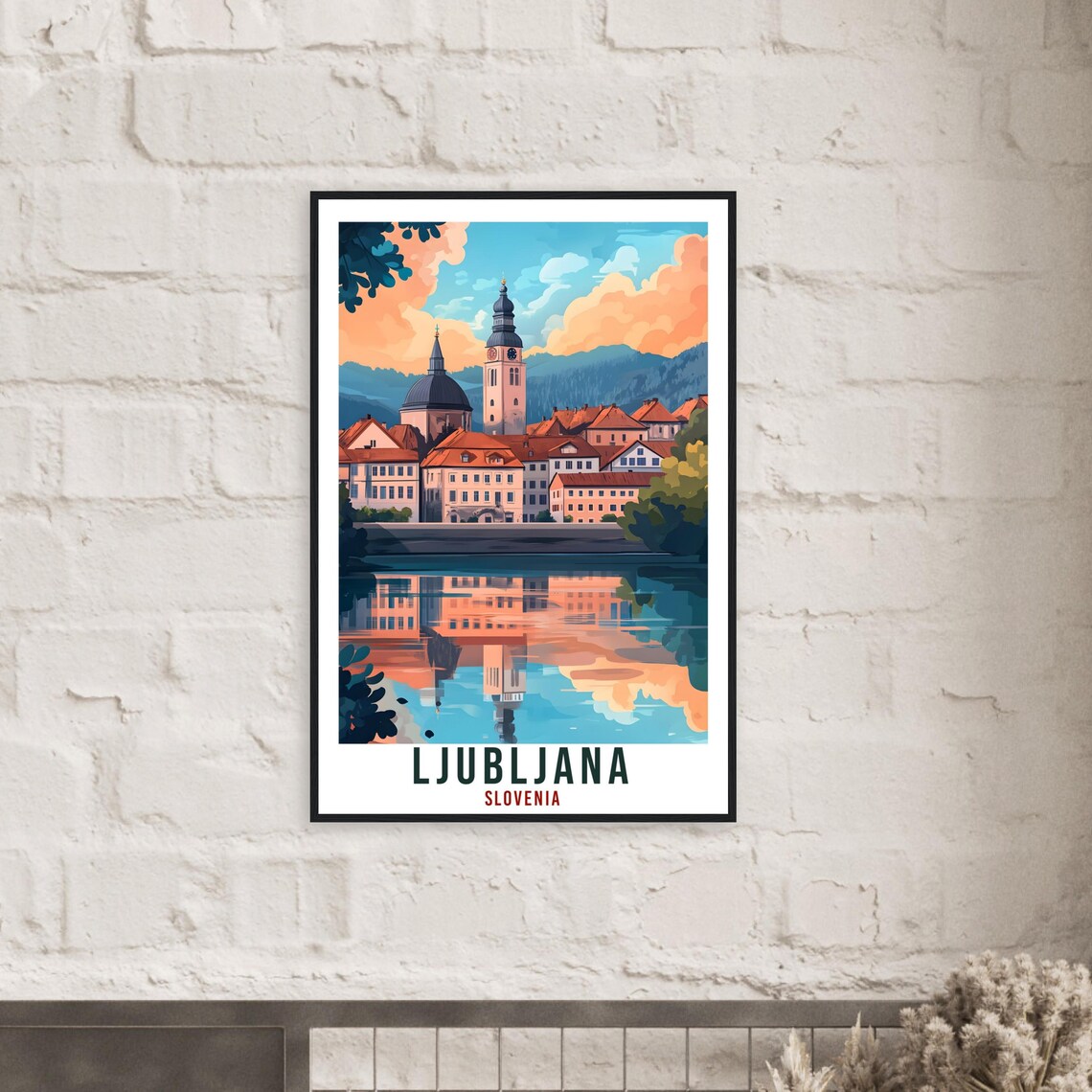 Ljubljana Slovenia Riverside Old Town Church Vintage Travel Poster - Image 2