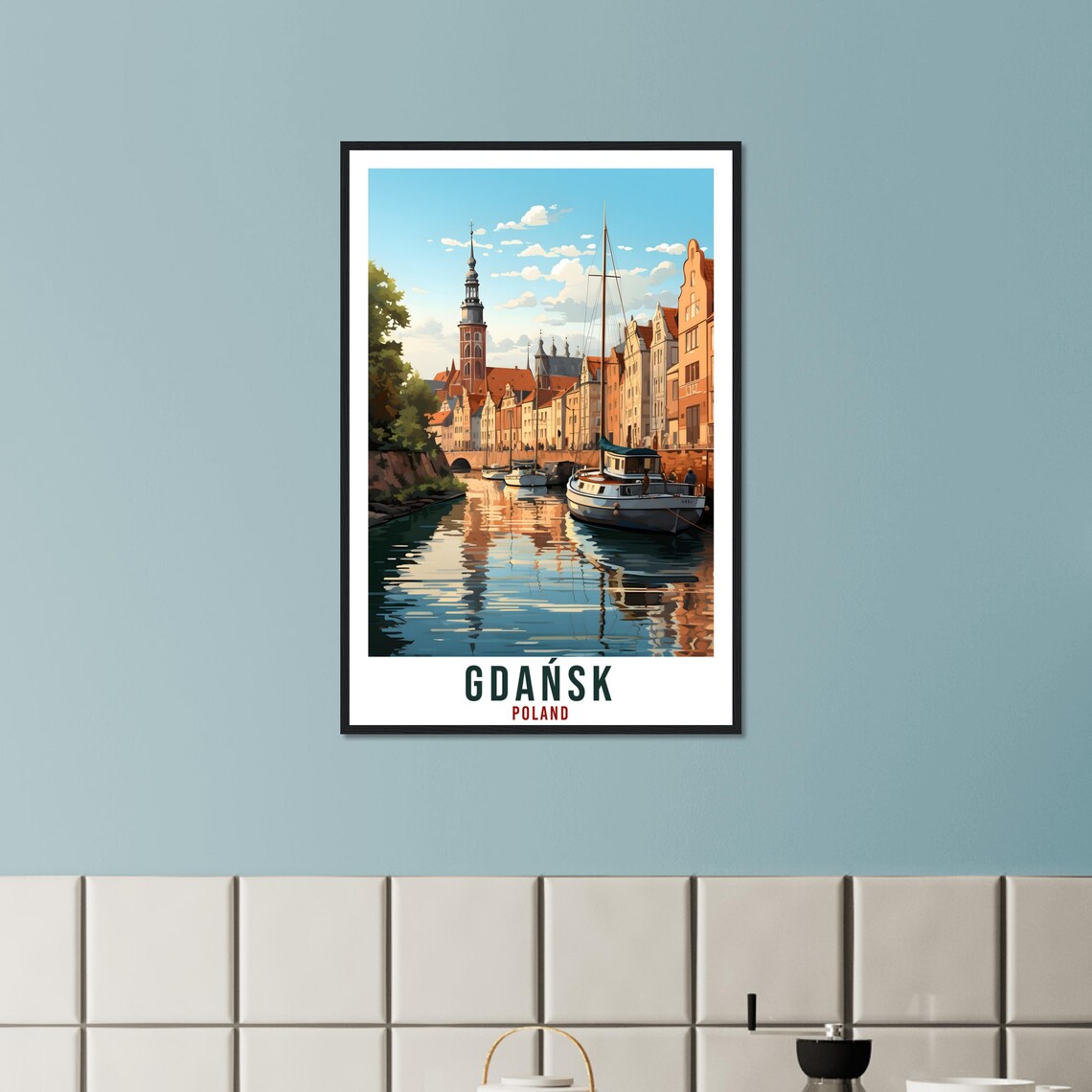 Gdansk Poland Harbor Boats River Waterfront Illustration Travel Poster - Image 4