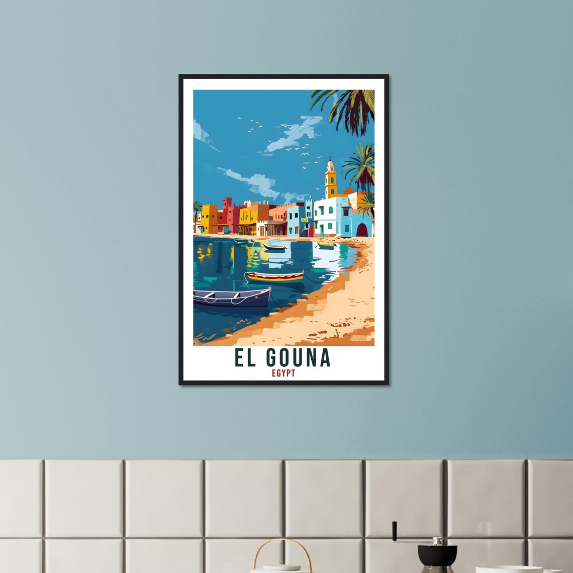 El Gouna Egypt Colorful Waterfront Boats Retro Travel Poster - Image 4