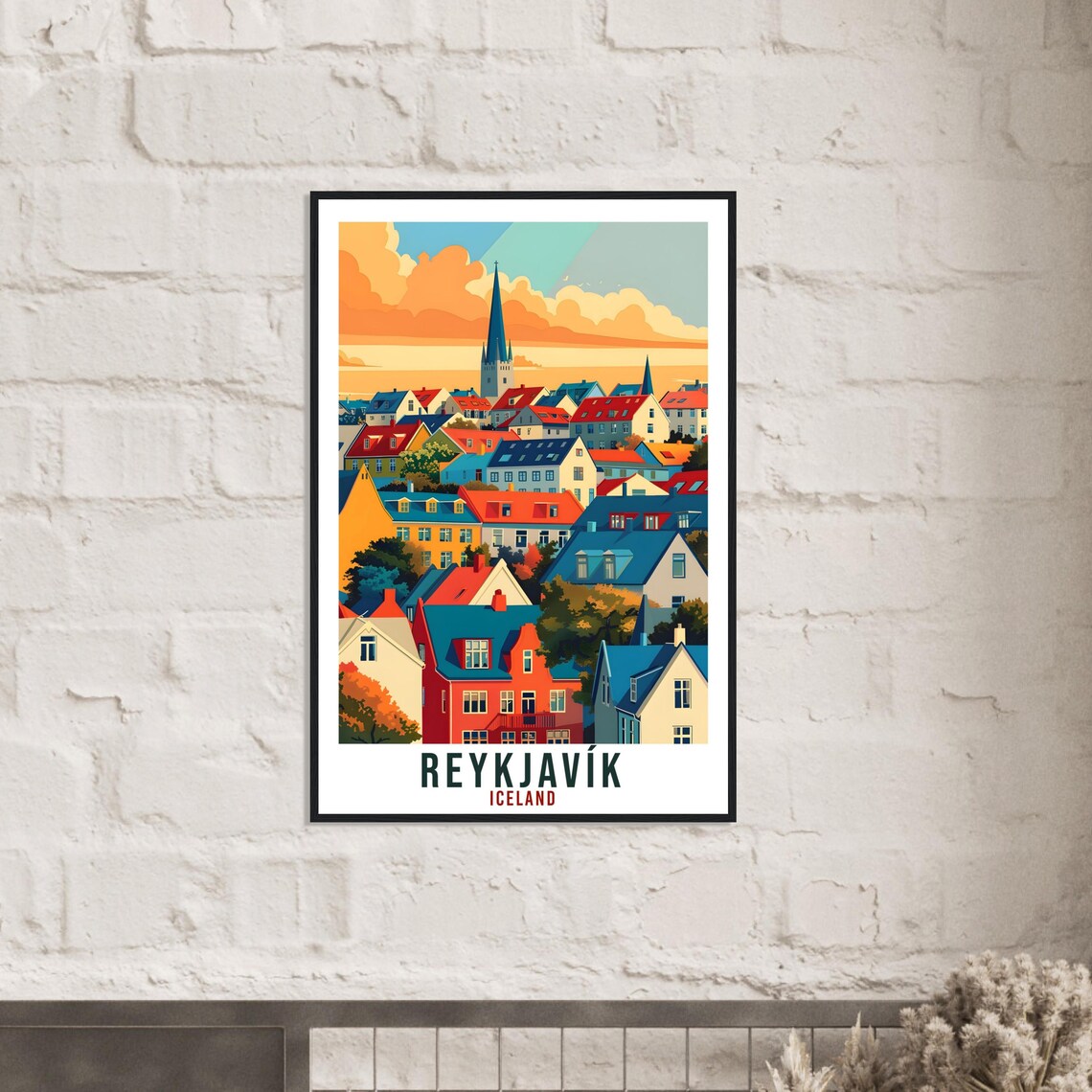 Reykjavik Iceland Colorful Rooftops Sunset Retro Travel Poster - Image 2