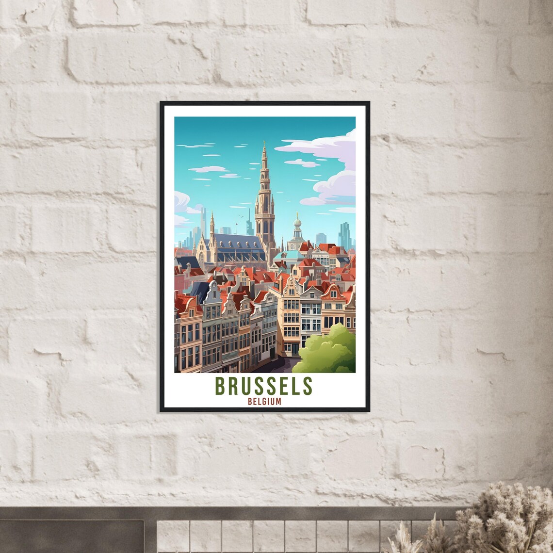 Brussels Belgium Rooftop Travel Poster Town Hall Spire Cityscape - Image 4