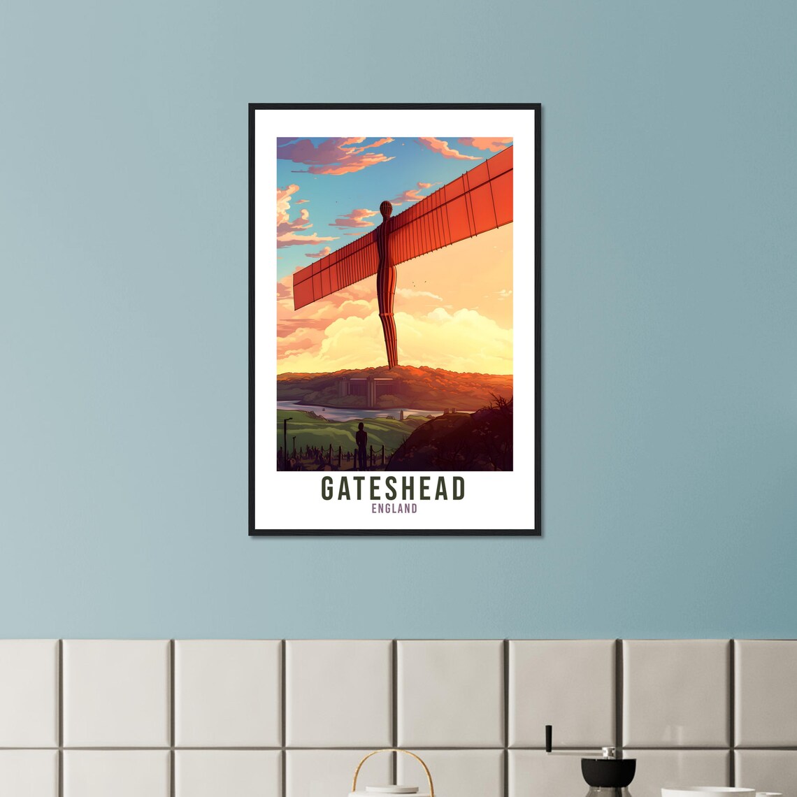 Gateshead England Angel of the North Sculpture Sunset Travel Poster - Image 3