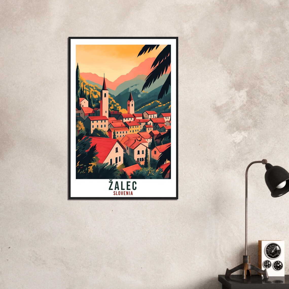 Zalec Slovenia Red Rooftop Village Church Spires Mountain Poster - Image 3