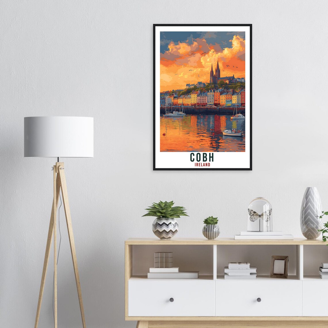 Cobh Ireland Harbor Sunset Vintage Travel Illustration Poster - Image 2