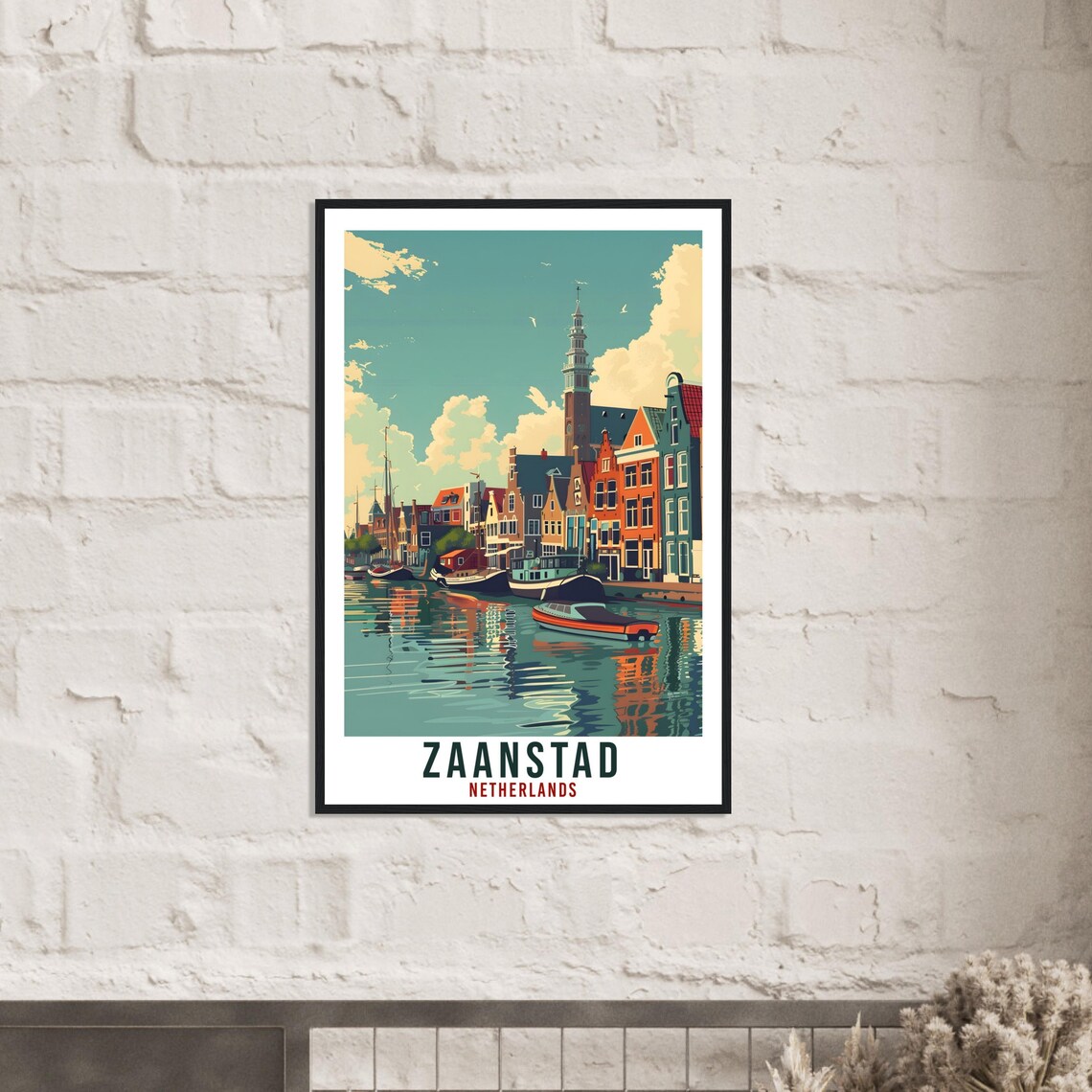 Zaanstad Netherlands Canal Boats Church Tower Vintage Travel Poster - Image 3