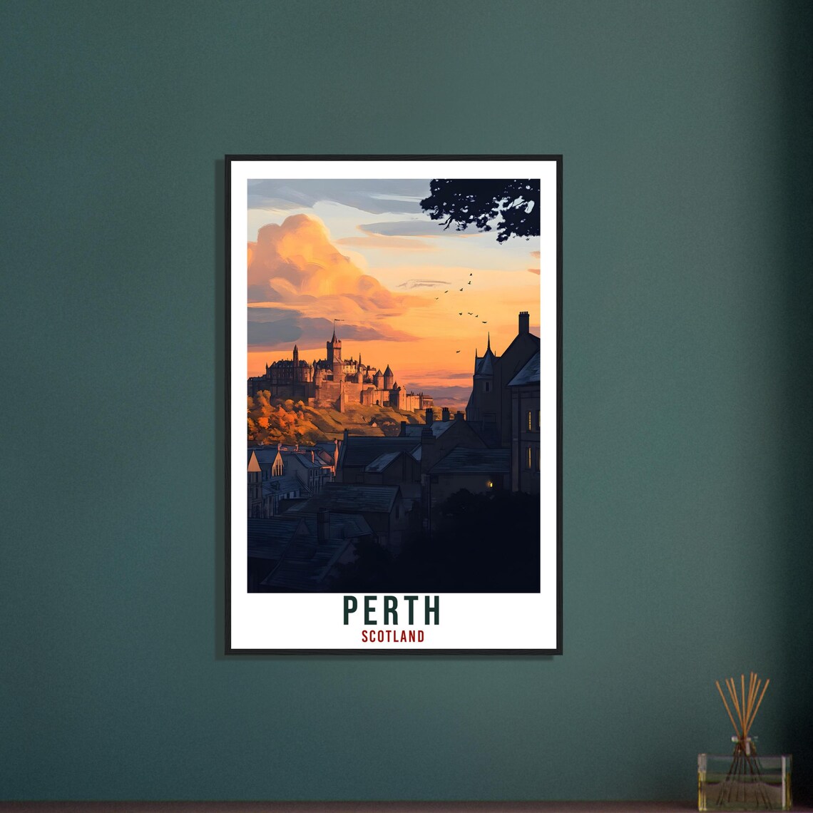 Perth Scotland Vintage Castle Sunset Skyline Travel Sunny Poster - Image 3
