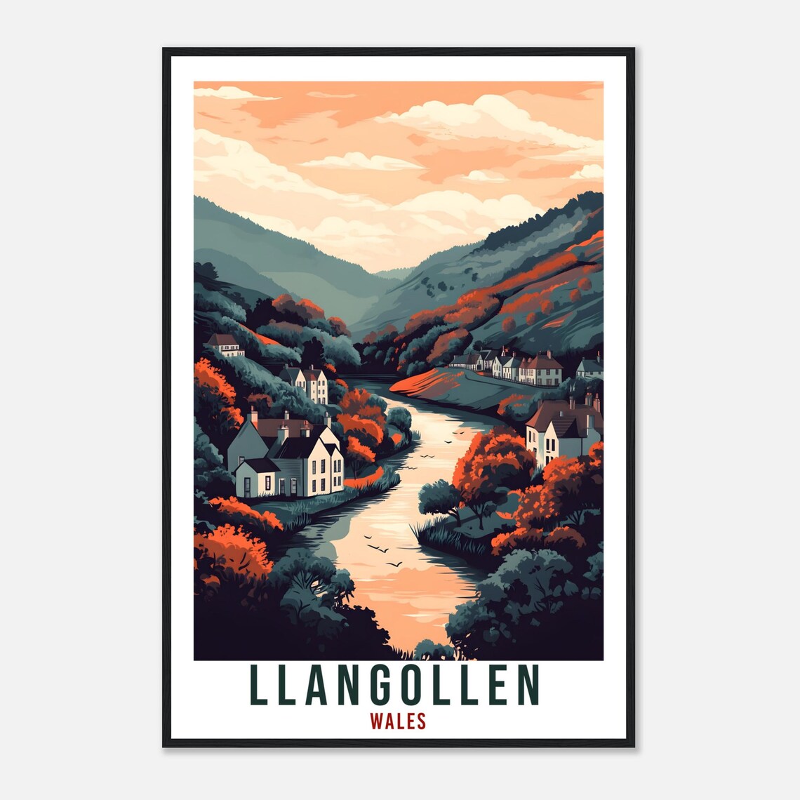 Llangollen Wales Autumn River Valley Village Sunset Travel Poster - Image 4