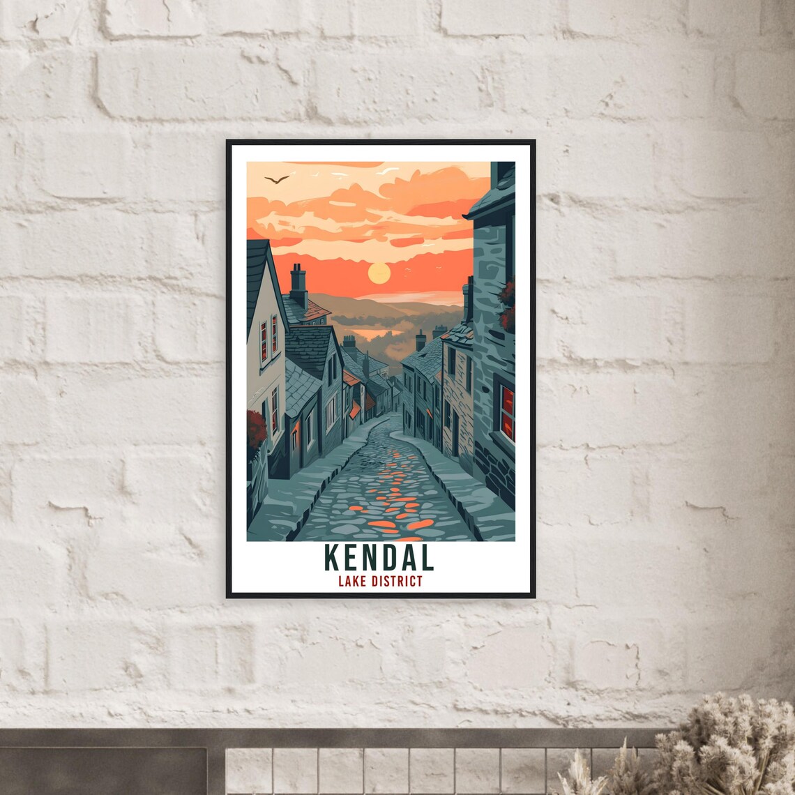 Kendal Lake District Cobbled Street Sunset Vintage Travel Poster - Image 2