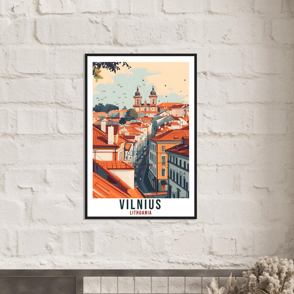 Vilnius Lithuania Old Town Rooftops Twin Towers Vintage Travel Poster - Image 2