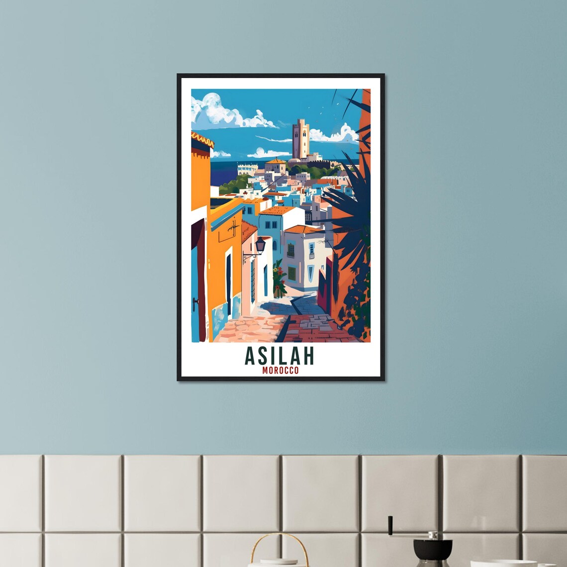 Asilah Morocco Colorful Alley Old Tower Seaside Town Travel Poster - Image 3