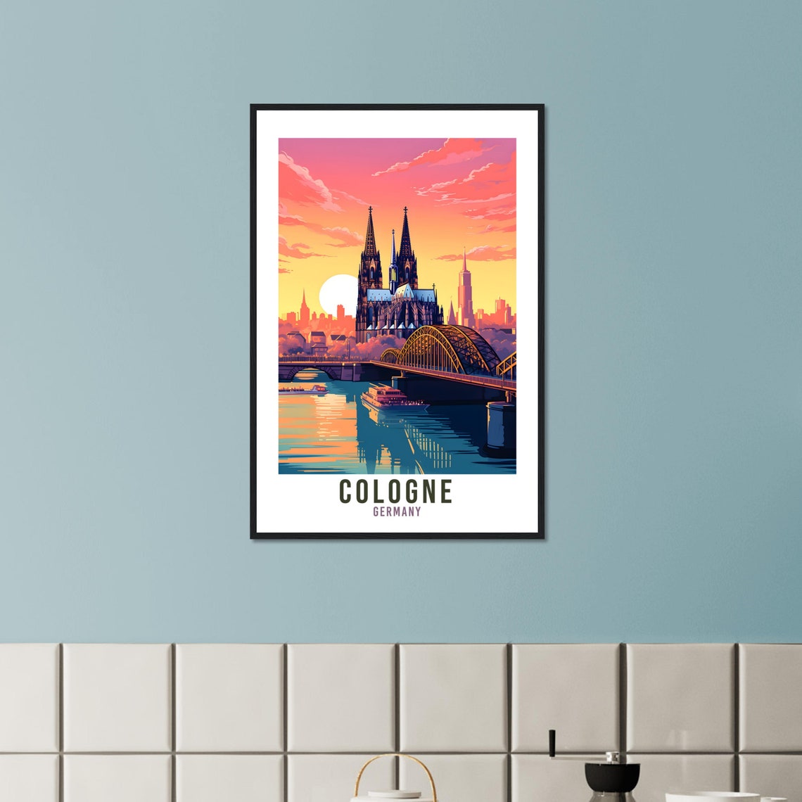 Cologne Germany Cathedral Bridge Sunset Rhine River Travel Poster - Image 4